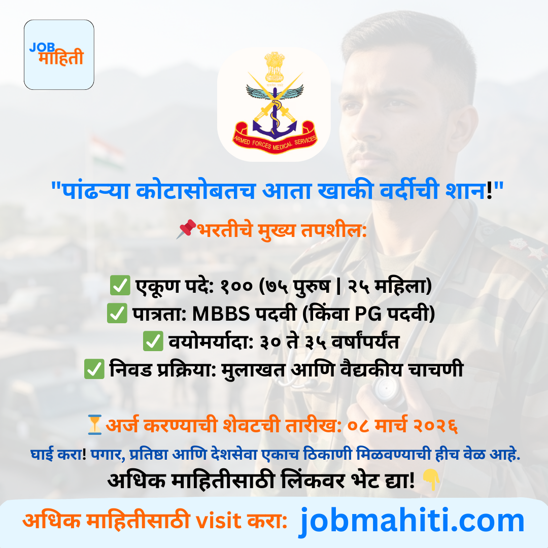 भारतीय सशस्त्र सेना वैद्यकीय सेवा (AFMS) भरती २०२६